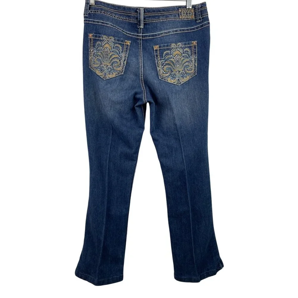 Bandolino Womens Missy Size 8 Embellished Pocket Bootcut Jeans Medium Wash Denim - Picture 2 of 11